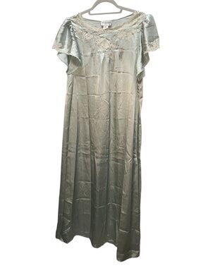 Natori classics icy green blue satin lace trim night dress SAMPLE S